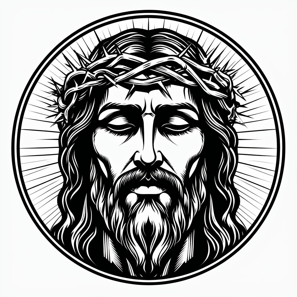 Stylized Black and White Jesus Christ Woodcut T-Shirt