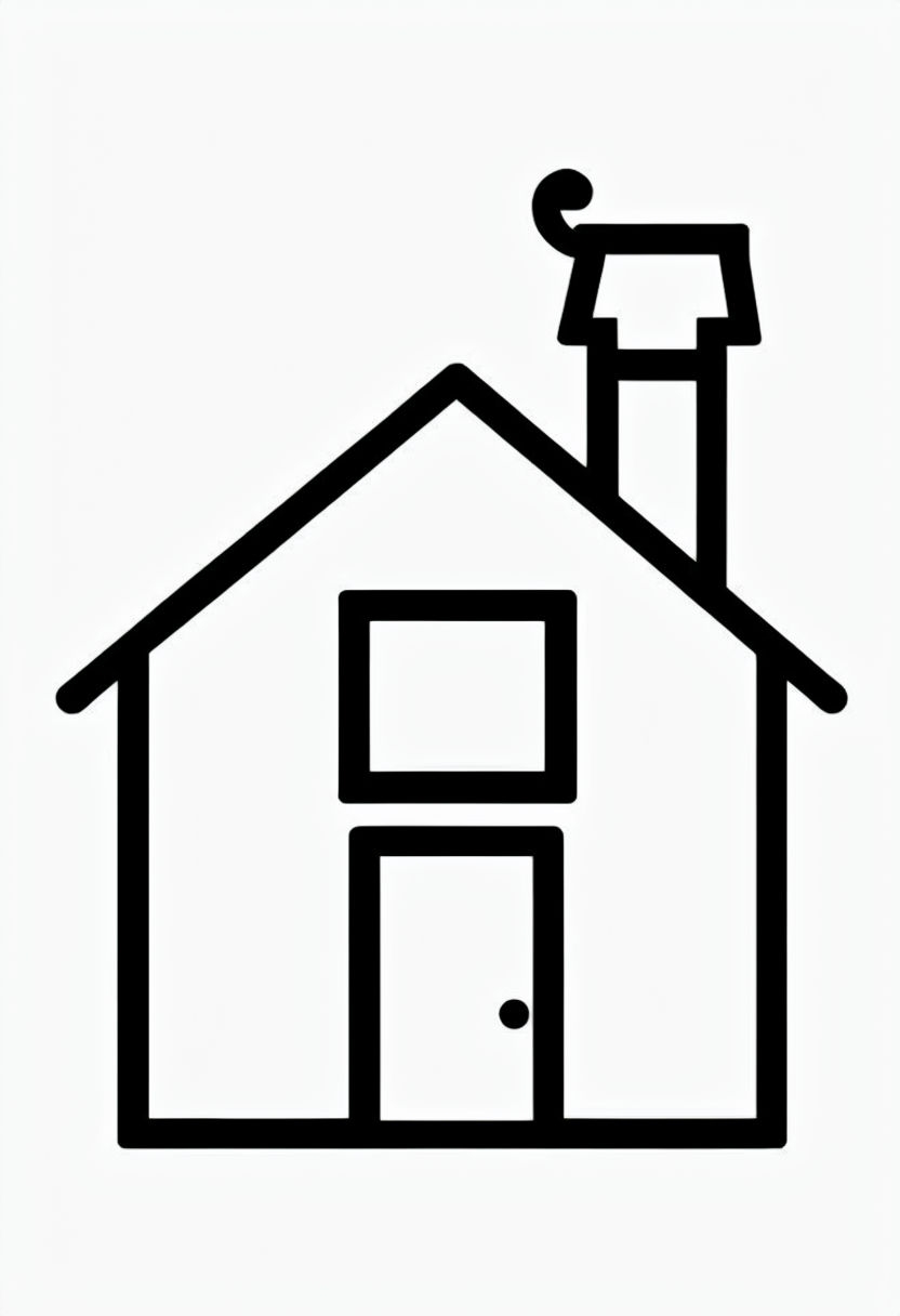 Simple Black and White House Line Drawing for Coloring Book Pages