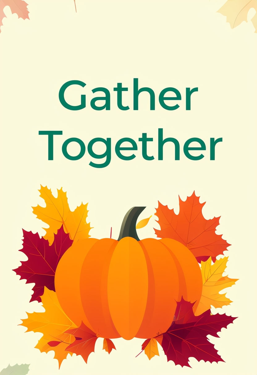 Contemporary Thanksgiving Gather Together Pumpkin and Leaves Poster