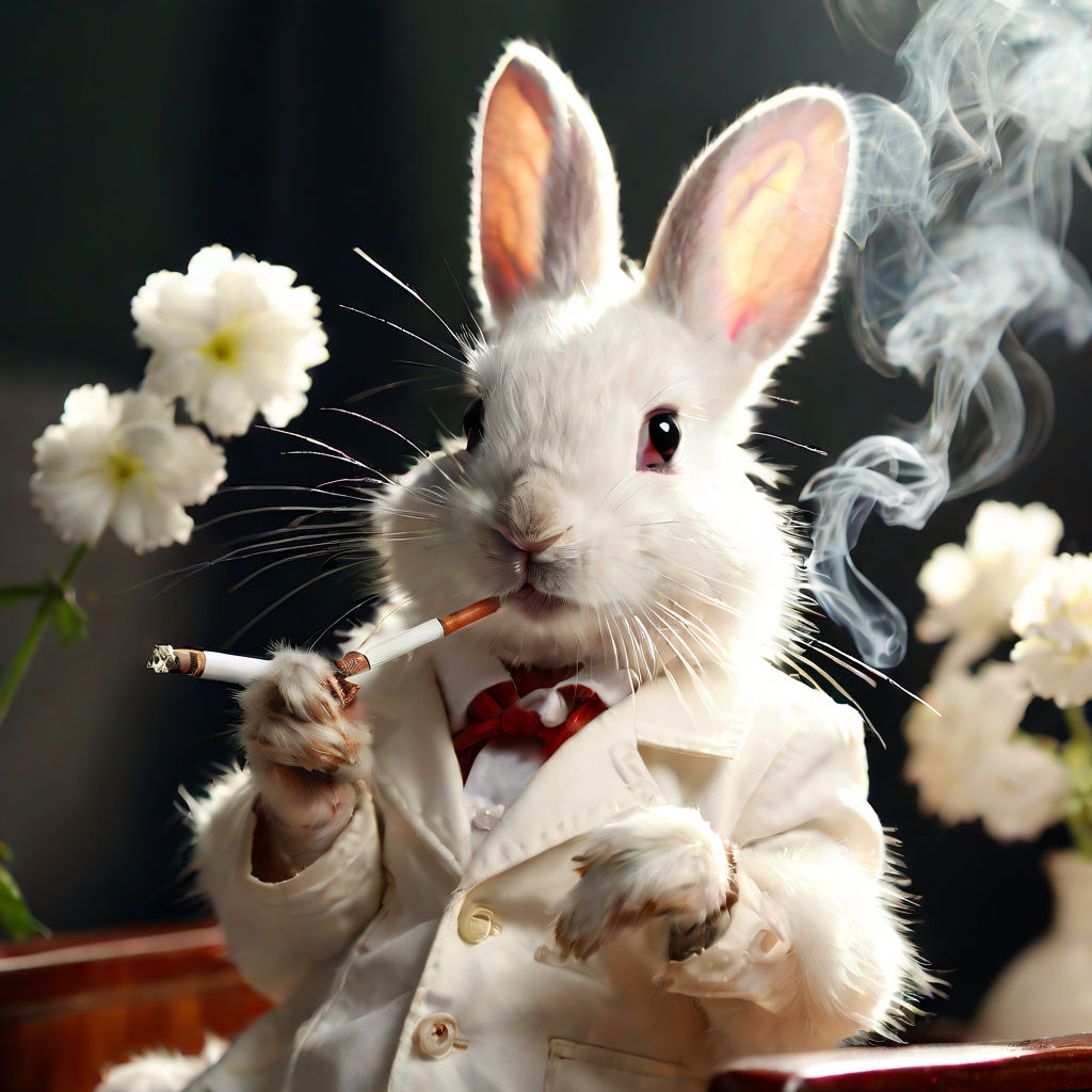 Cute innocent white rabbit smoking cigarette by Mahender Jagannath ...