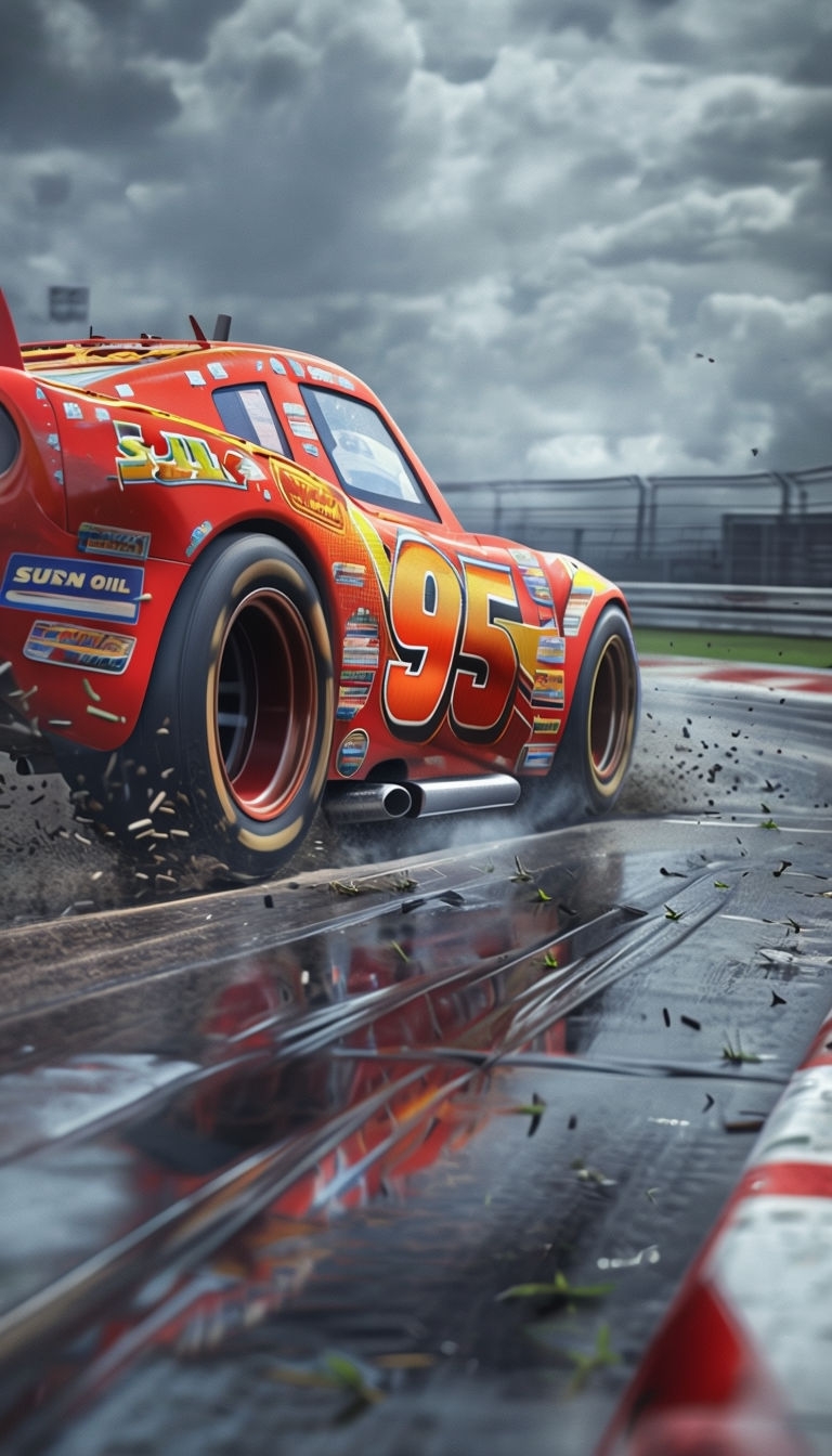 Dynamic Lightning McQueen Race Car Illustration Poster