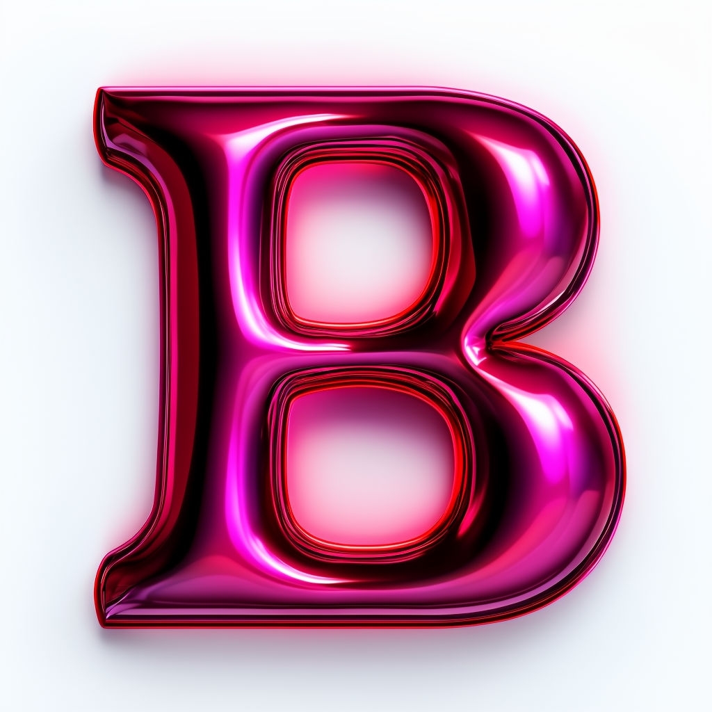 Vibrant 3D Chrome Letter B with Pink and Red Gradient Monogram