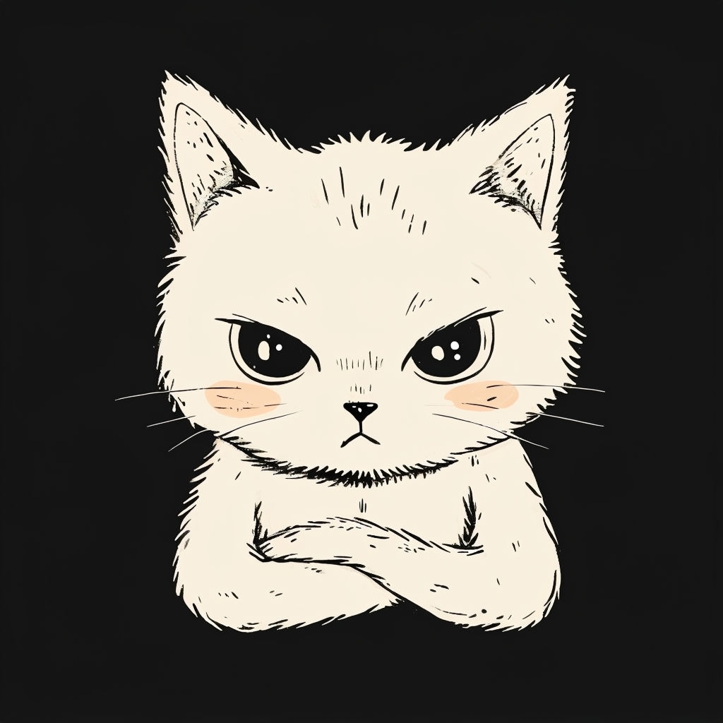 Contemplative Fluffy White Cat Minimalist Illustration T-shirt