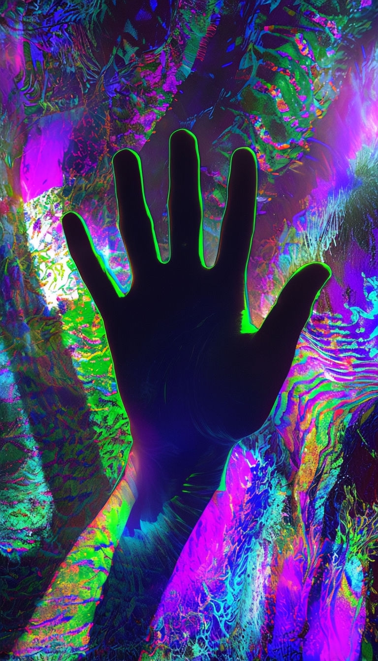 Psychedelic Neon Hand Silhouette with Colorful Distortion Mobile Wallpaper