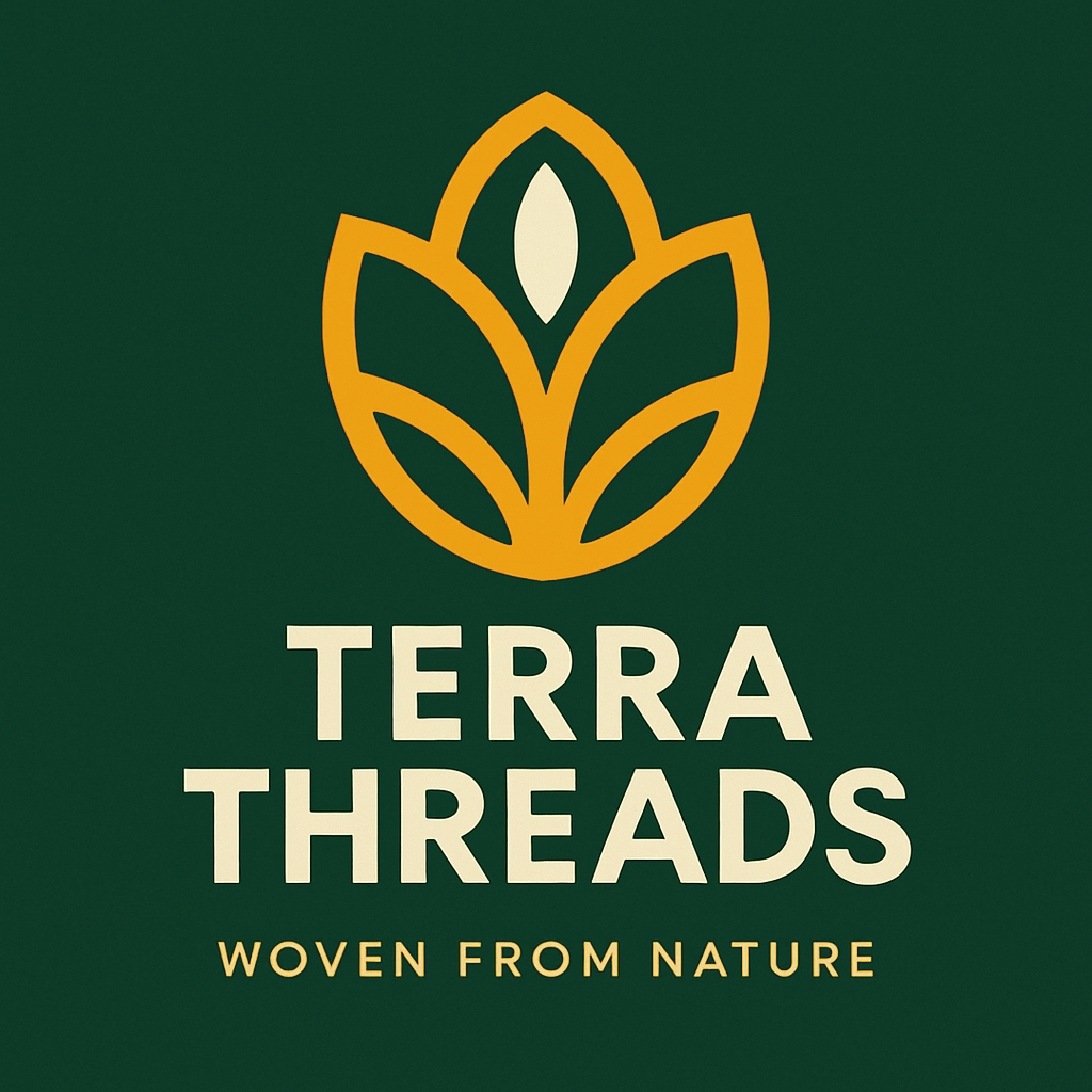 Stylized Golden Leaf Logo Design for Terra Threads Brand Logo