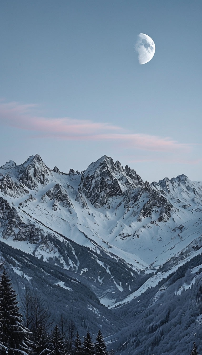Majestic Snow-Covered Mountain Range at Twilight Mobile Wallpaper