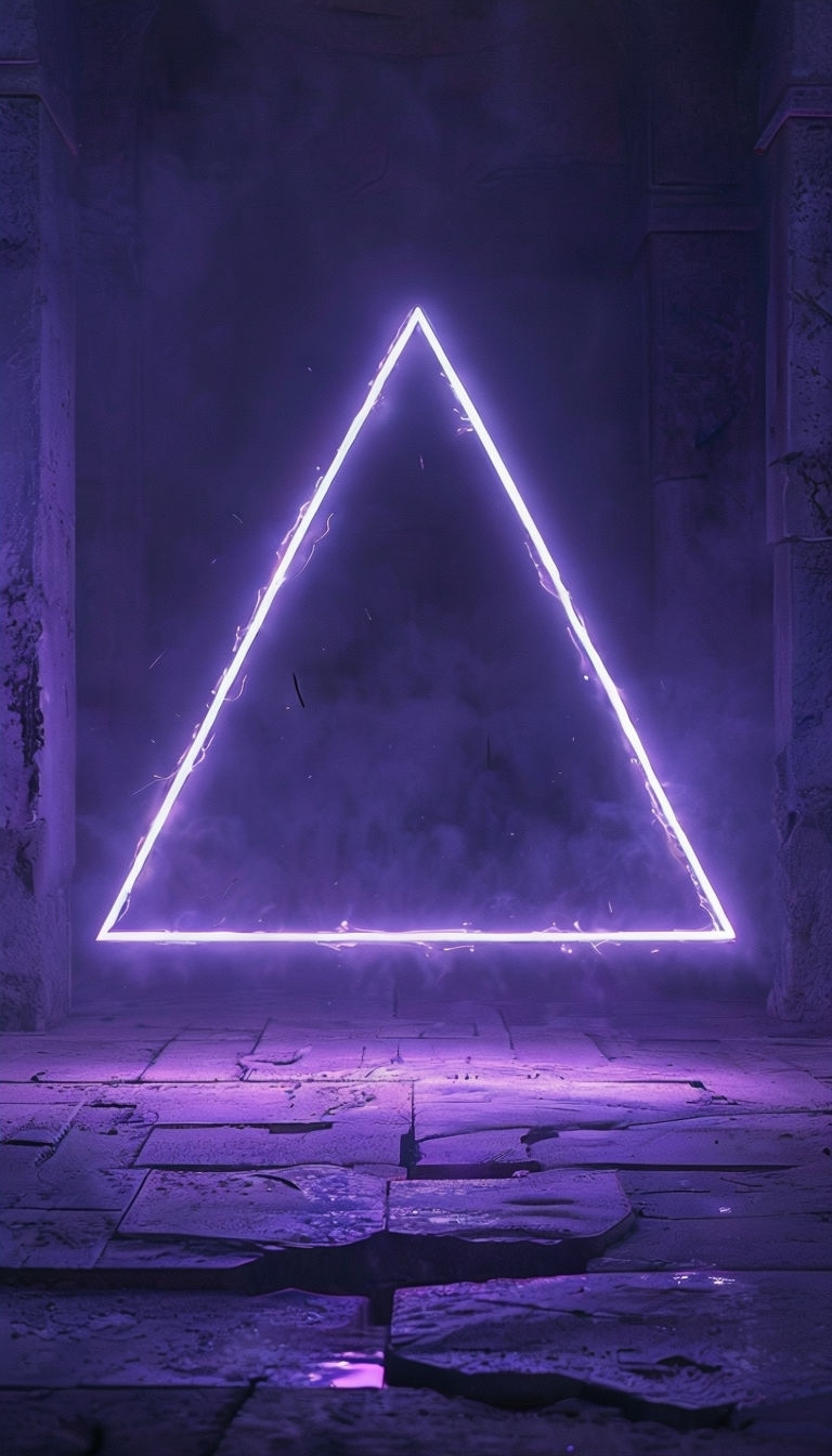 Glowing Neon Triangle on Cracked Stone Floor Mobile Wallpaper