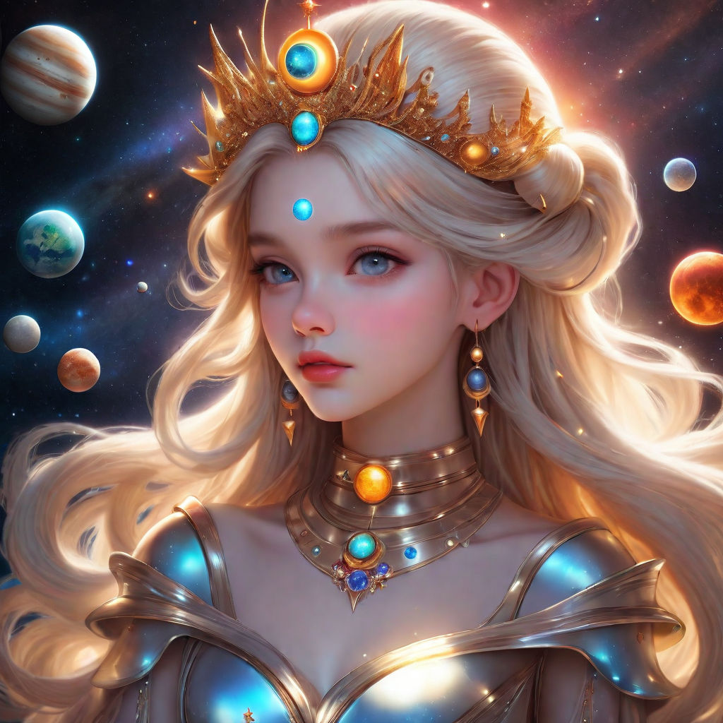 Gorgeous beautiful solar system princess by ai wizard playground
