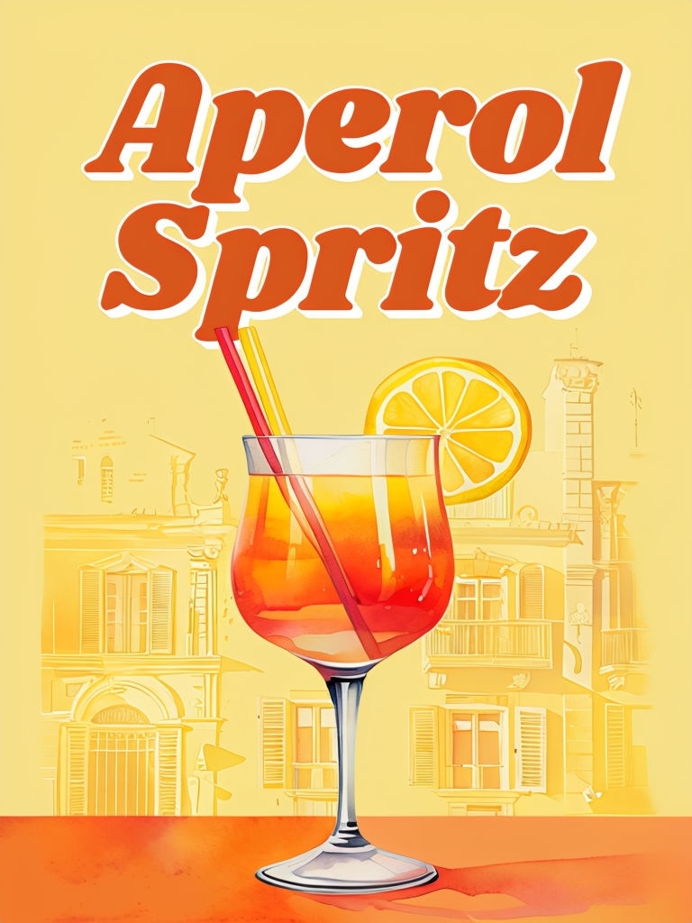 Vibrant Watercolor Aperol Spritz Cocktail Promotion Poster