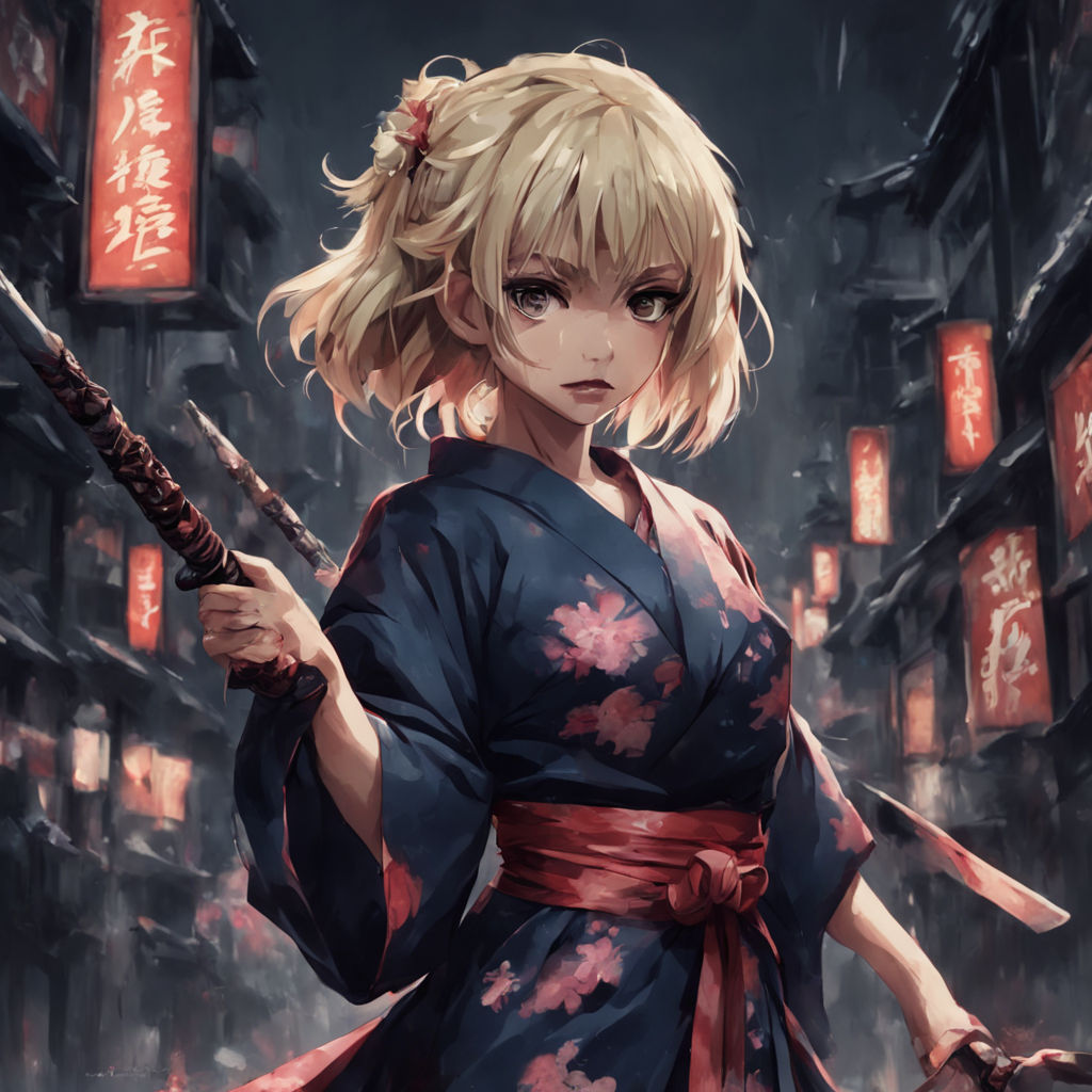 female giant anime muscular Japanese vampire kimono katana