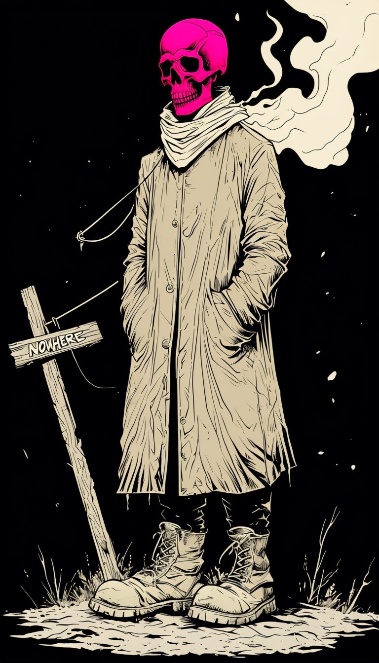 Eerie Comic Book Style Skull Figure in Dark Atmosphere Mobile Wallpaper