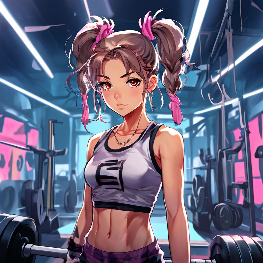 Beautiful fitness anime gym girl