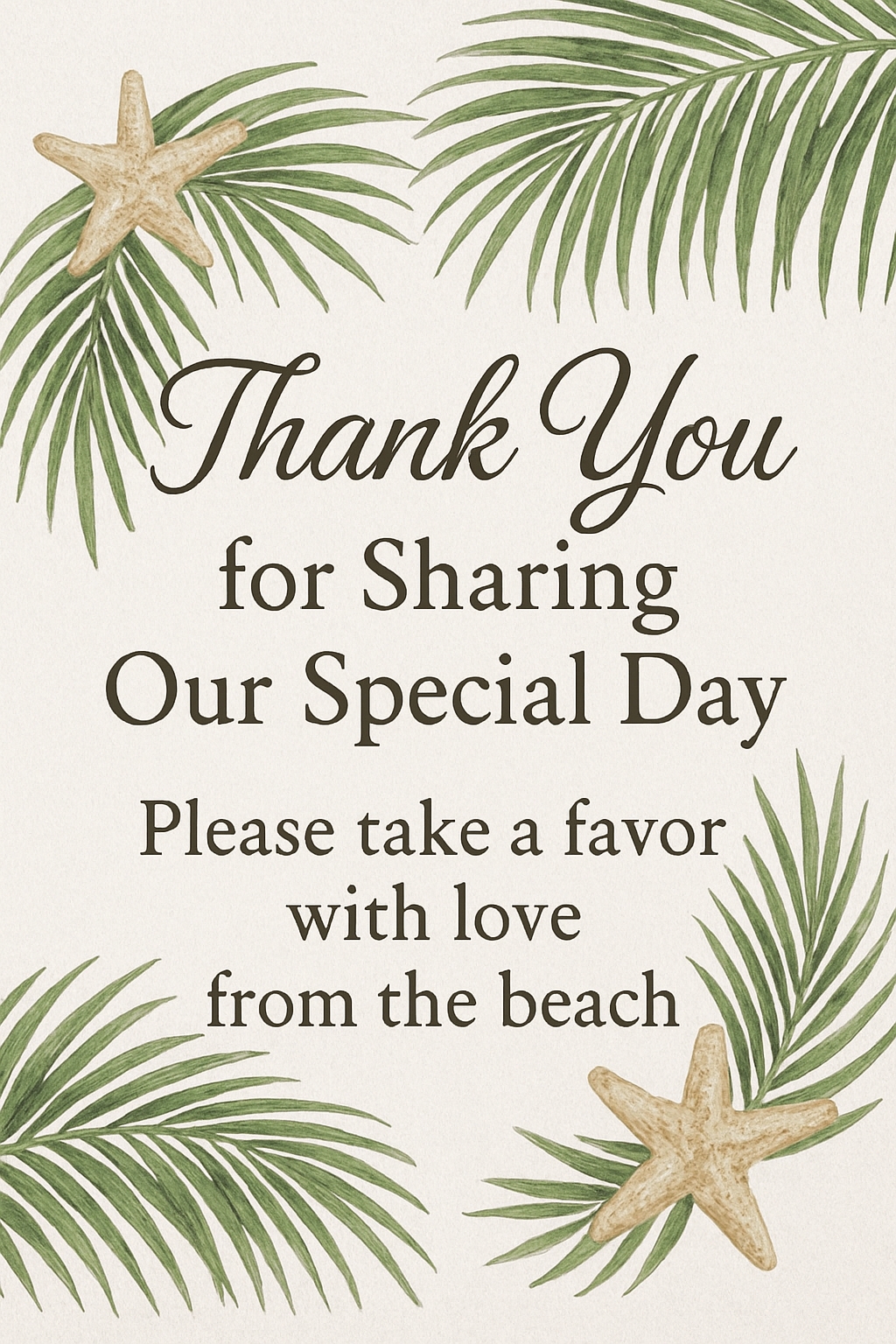 Elegant Tropical Thank You Sign for Beach Wedding Event Sign