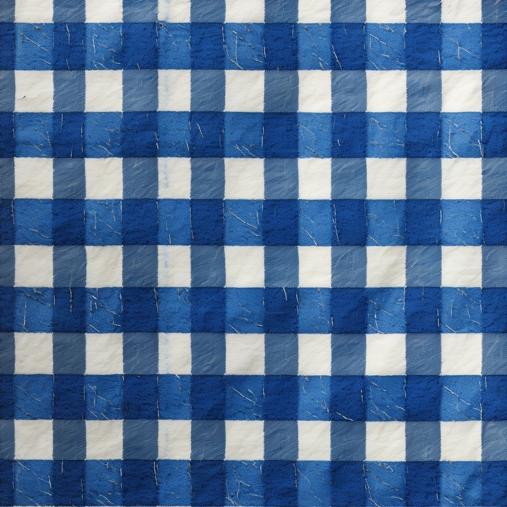 Blue and White Checkered Fabric Texture Seamless Pattern