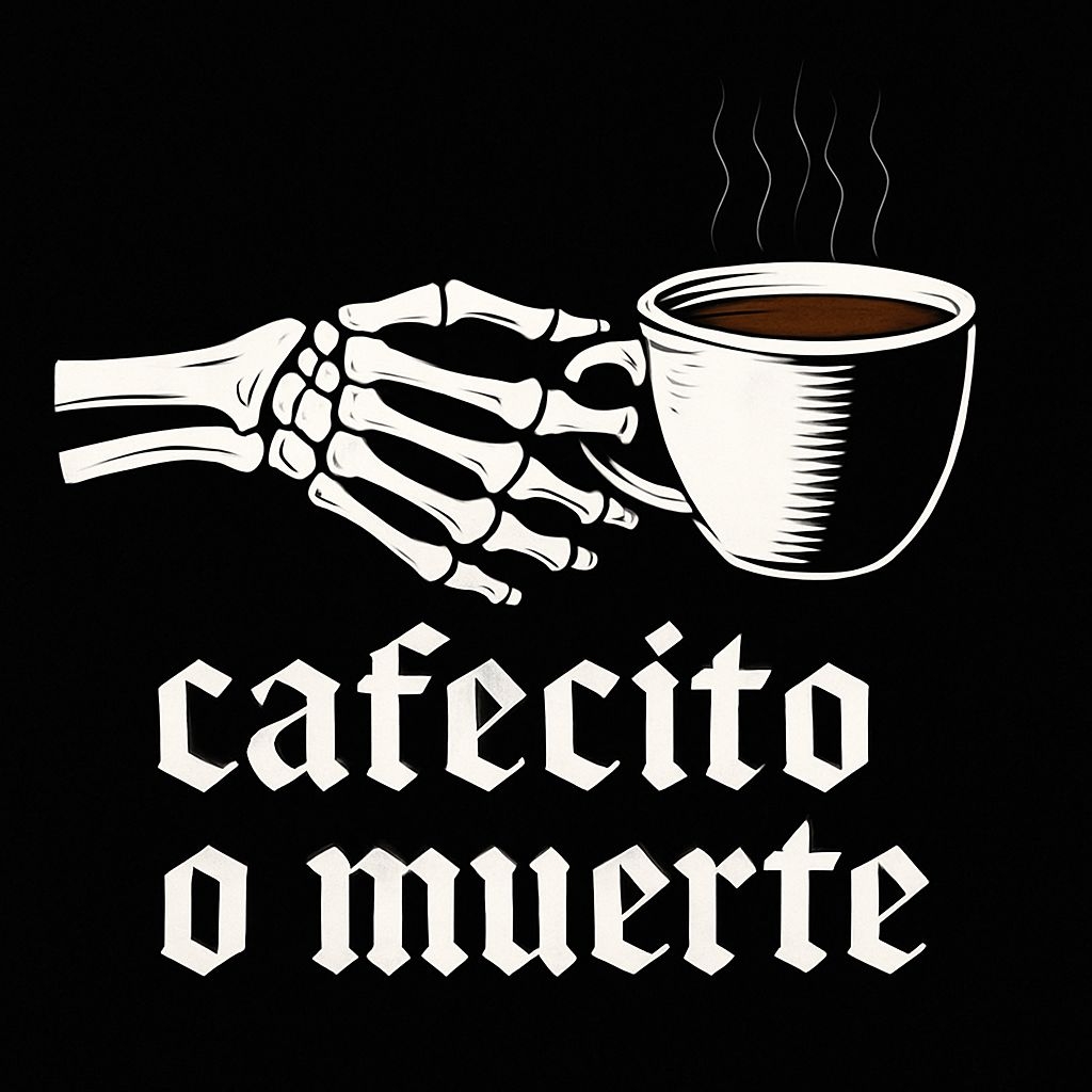 Skeletal Hand Holding Coffee Mug with Cafecito o Muerte Design Mug