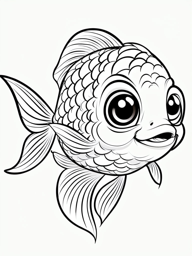 Whimsical Cartoon Fish Outline Coloring Page for Creative Fun Coloring Book Pages