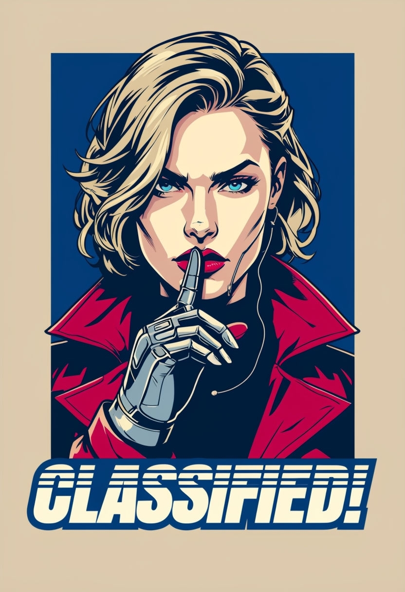 Mysterious Woman in Crimson Trench Coat Comic Art Poster