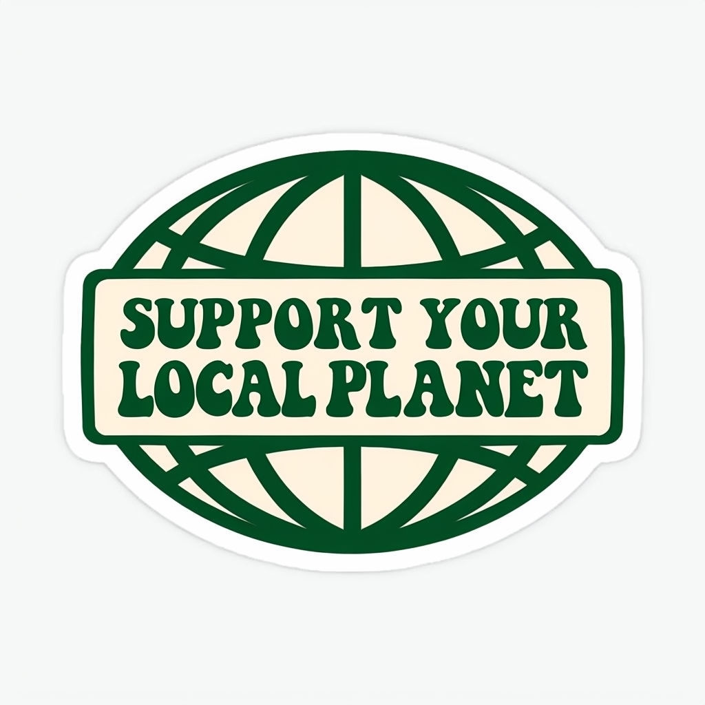 Support Your Local Planet Retro Globe Design Sticker