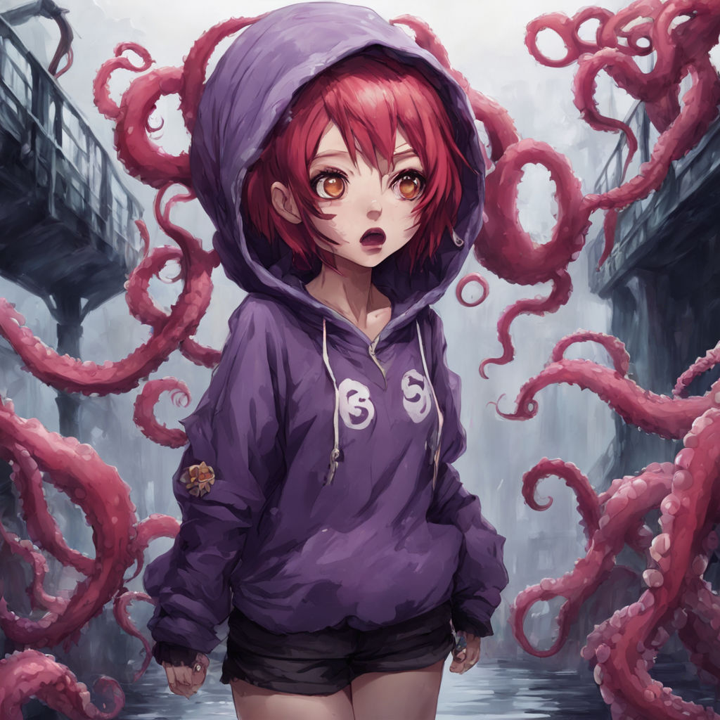 cute anime girl add tentacles in mouth