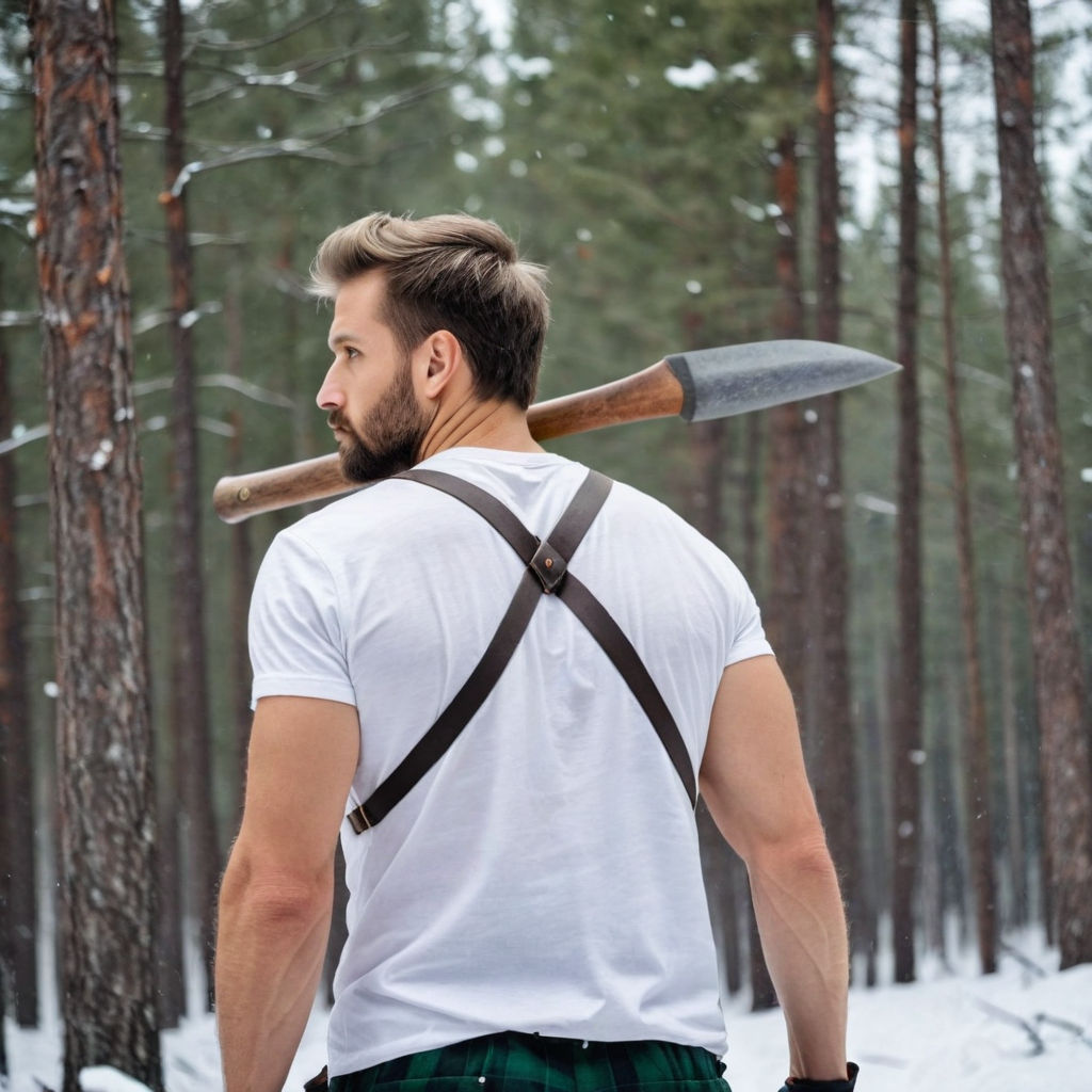 A photo from the back of a young lumberjack with short hair ... by ...