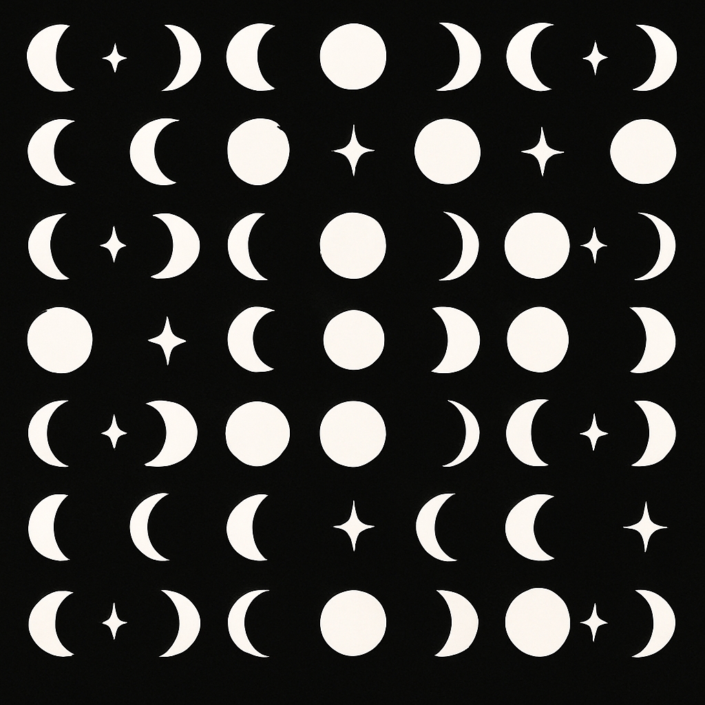 Minimalist Moon Phases and Stars Grid Design Seamless Pattern