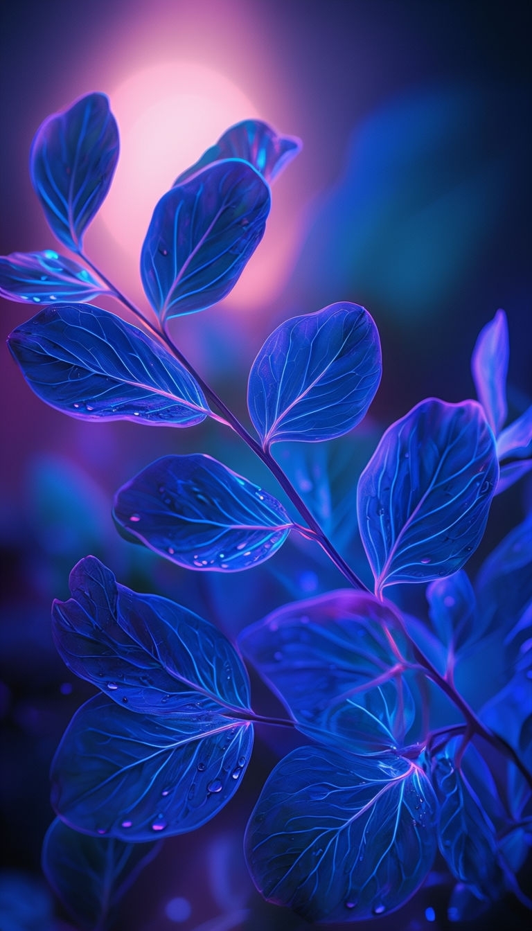 Vibrant Digital Neon Leaves in Surreal Botanical Portrait Mobile Wallpaper