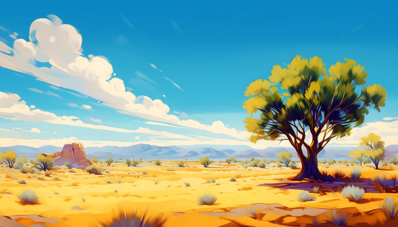Vibrant Desert Landscape Digital Art for Stunning Virtual Backgrounds