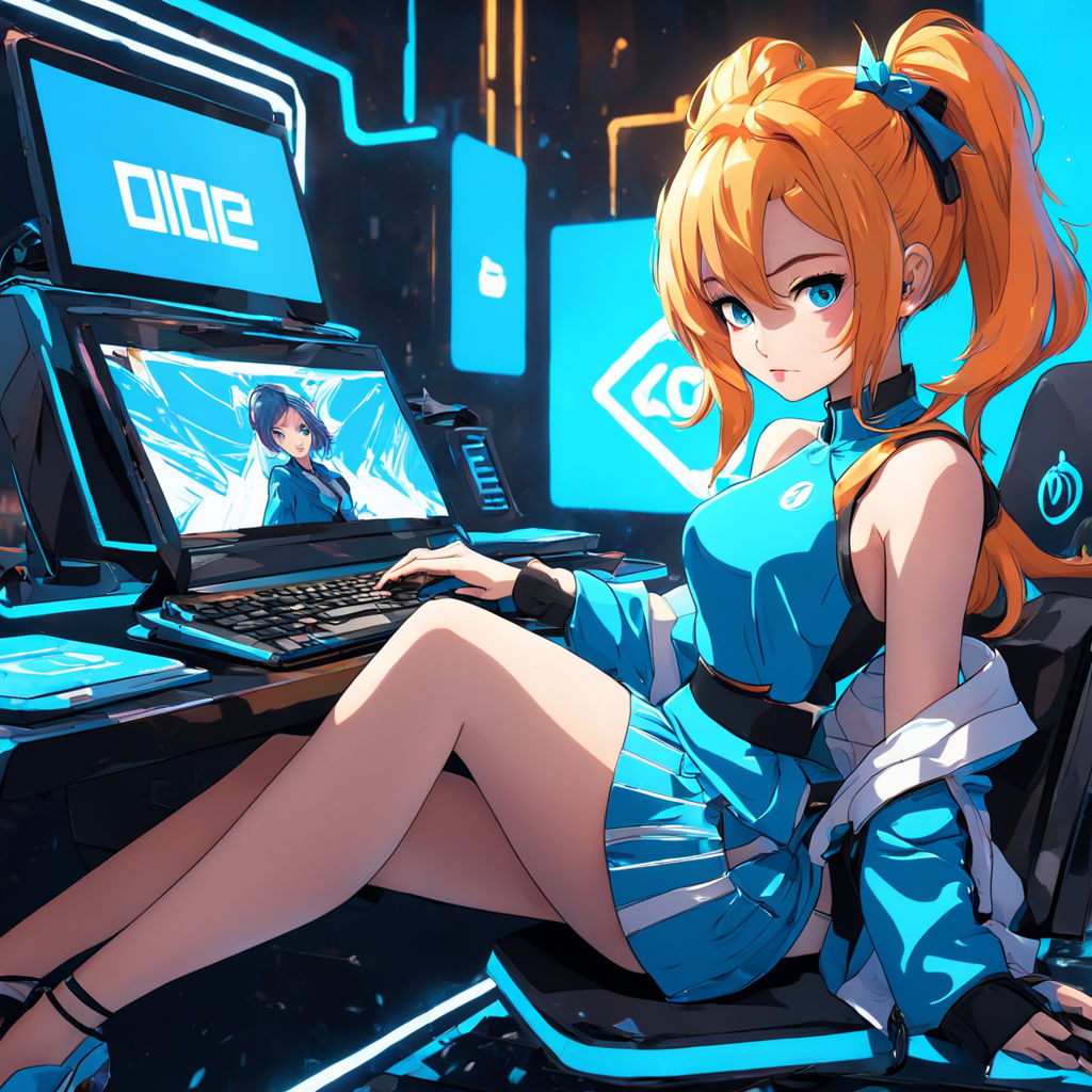 cute anime girl siting on web