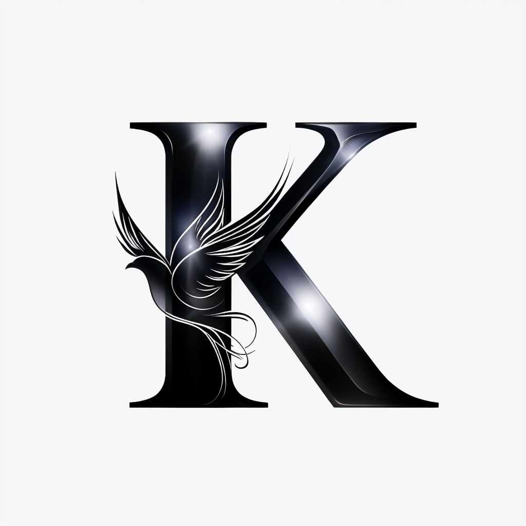 Elegant Charcoal Black K Letter with Soaring Bird Logo Monogram