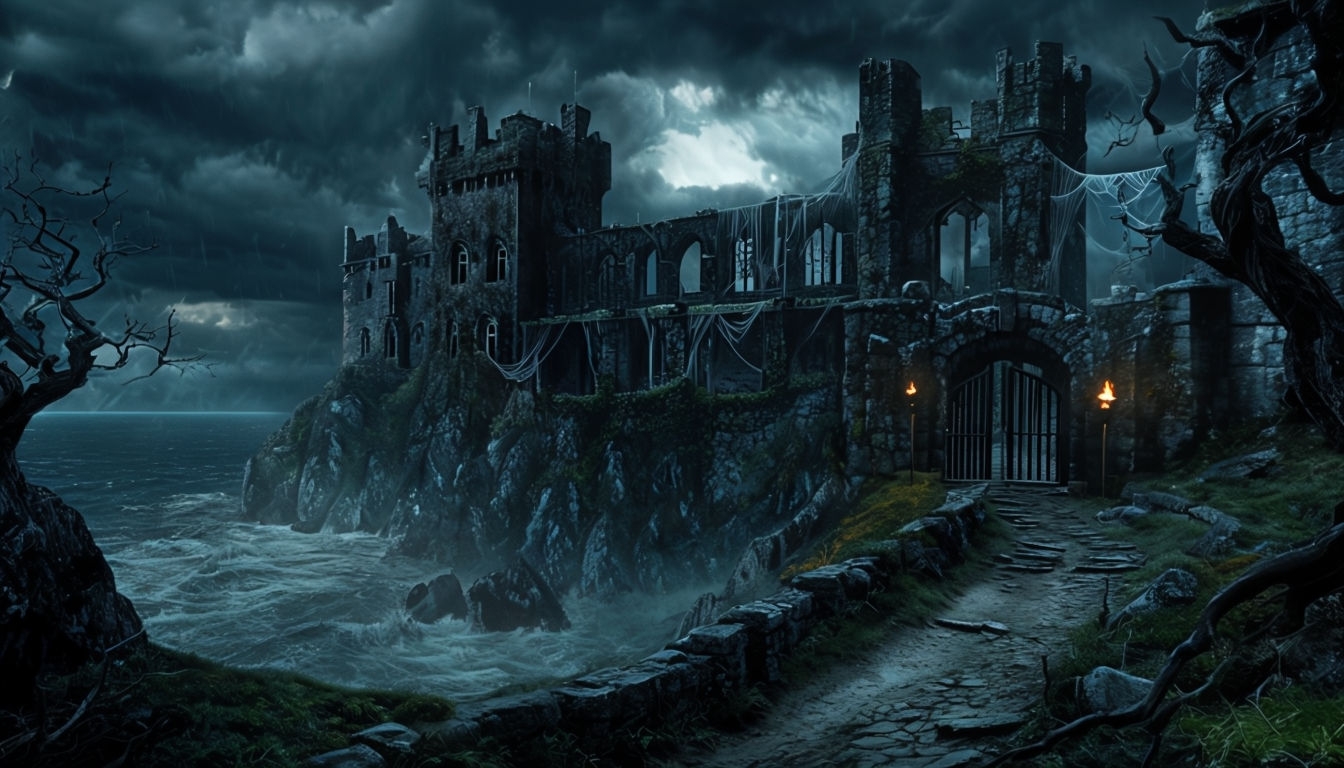 Haunting Gothic Castle Overlooking Stormy Sea Art