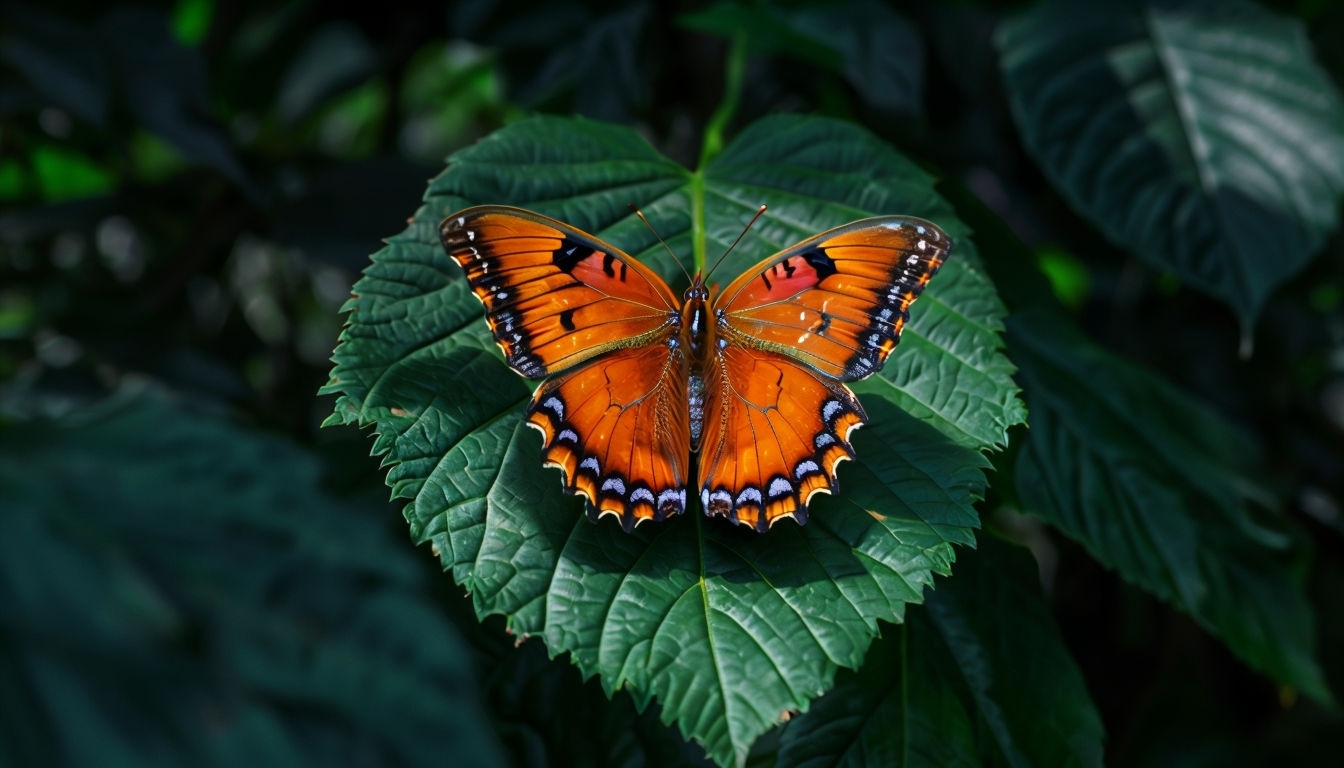 Vibrant Butterfly on Green Leaf Nature Photograph for Virtual Backgrounds