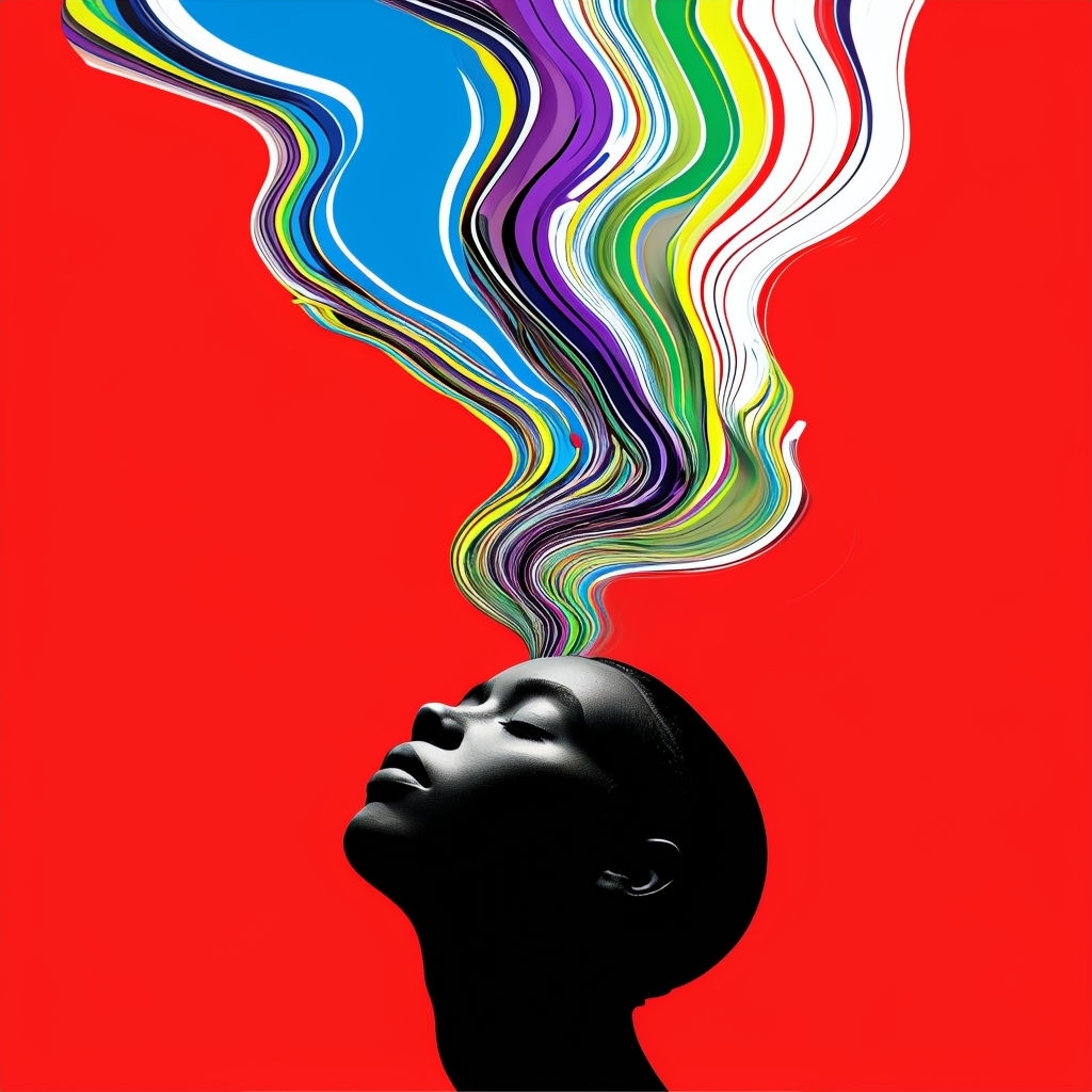 Vibrant Abstract Human Head with Multicolored Waves Spotify Album Cover