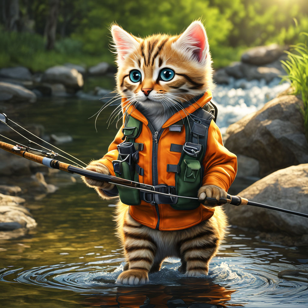 Cute cat holding a fishing rod - Playground