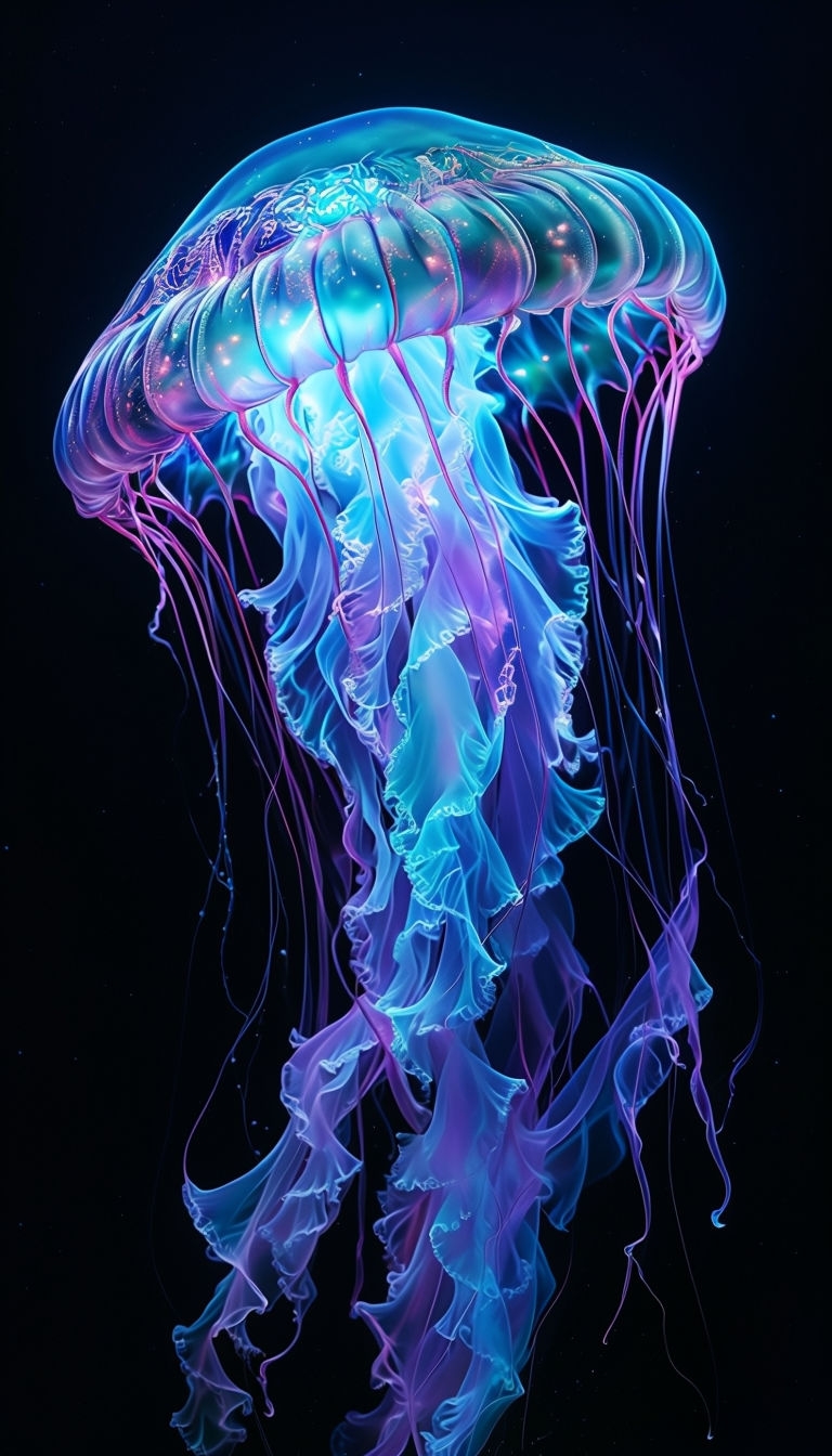 Ethereal Cosmic Jellyfish Abstract Fluid Art Mobile Wallpaper