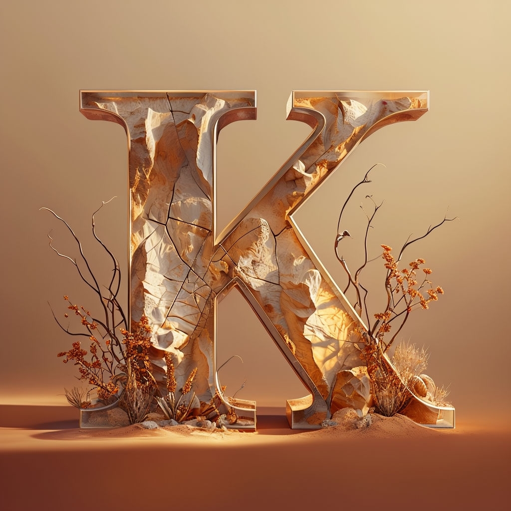 Desert-Inspired Golden K Monogram with Natural Elements Design Monogram