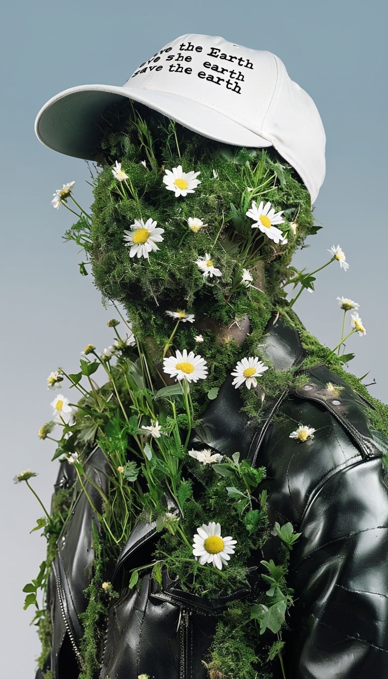 Human Figure Covered in Greenery and Daisies Mobile Wallpaper