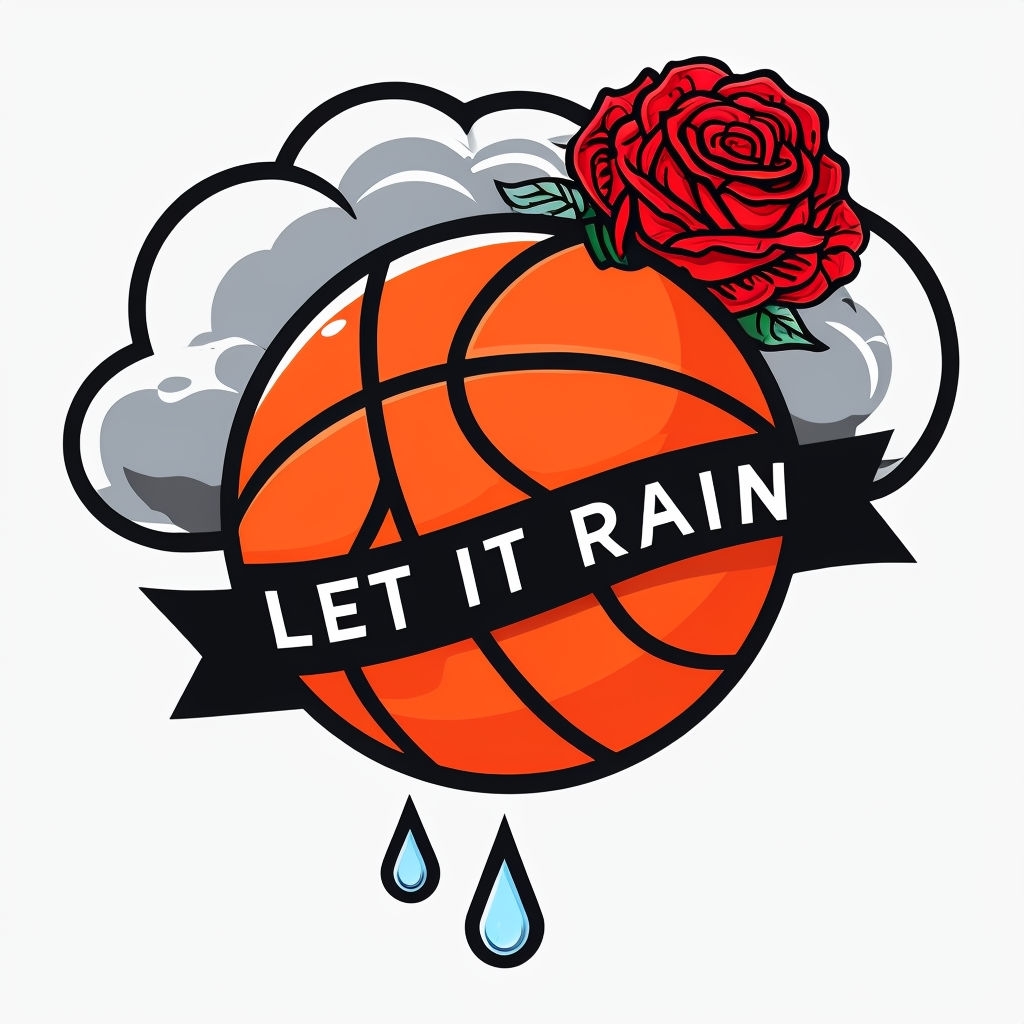 Energetic Let It Rain Basketball and Cloud Cartoon Sticker
