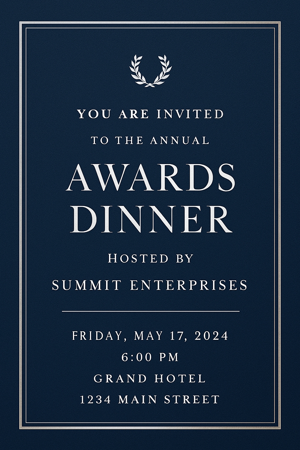 Elegant Navy Blue Awards Dinner Invitation Card Design