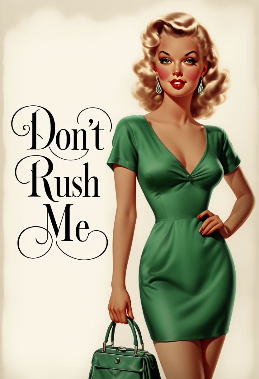 Glamorous Vintage Pin-Up Woman Illustration with Elegant Text Meme