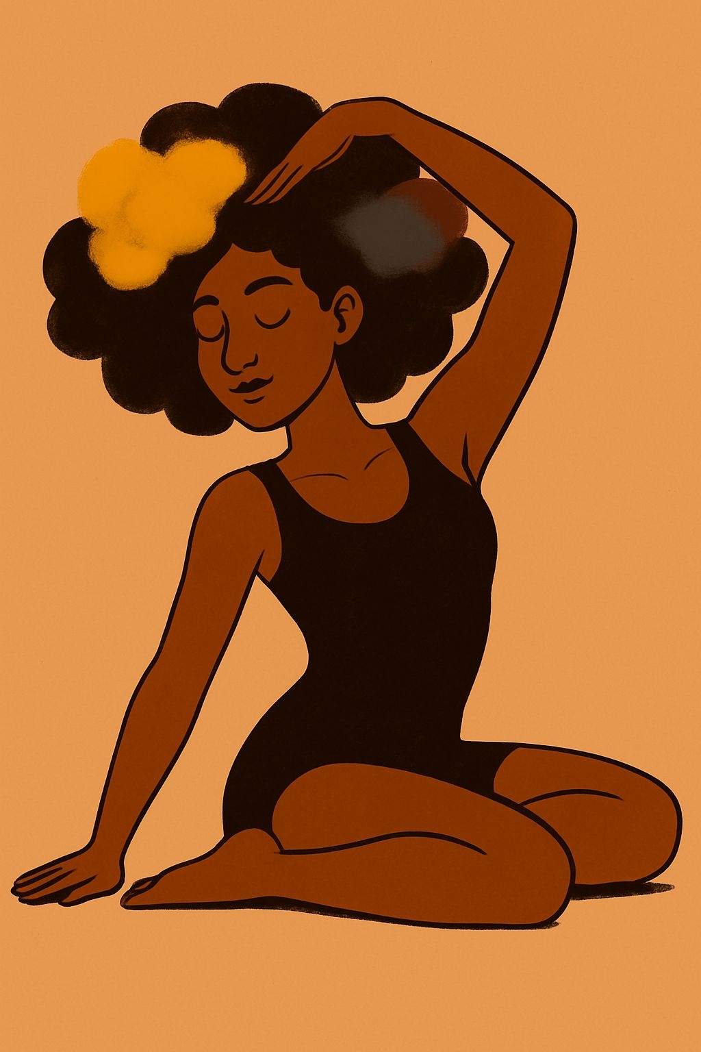 Serene Art Deco Illustration of Young Woman with Afro Hair Art