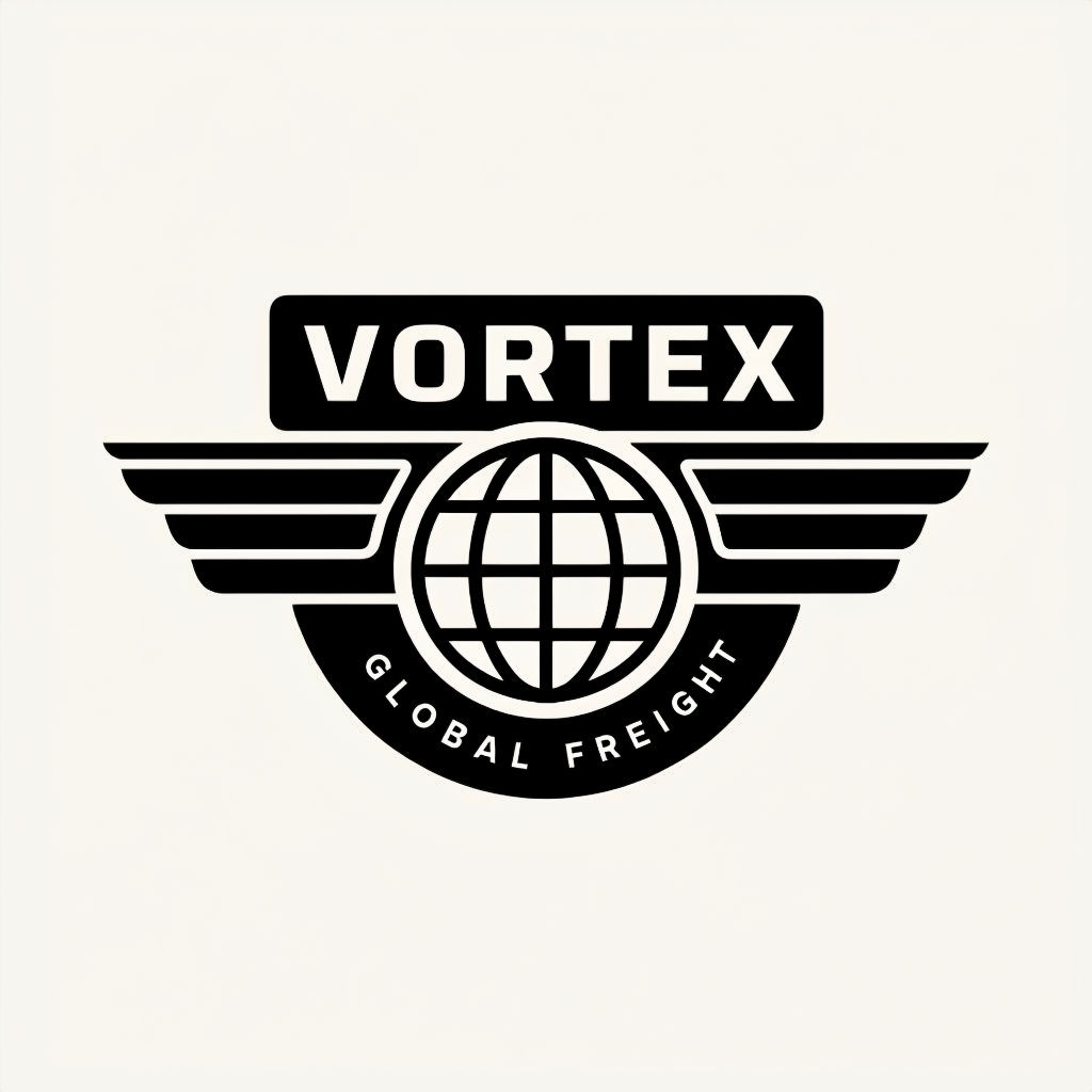 Minimalist Black VORTEX Global Freight Logo Design