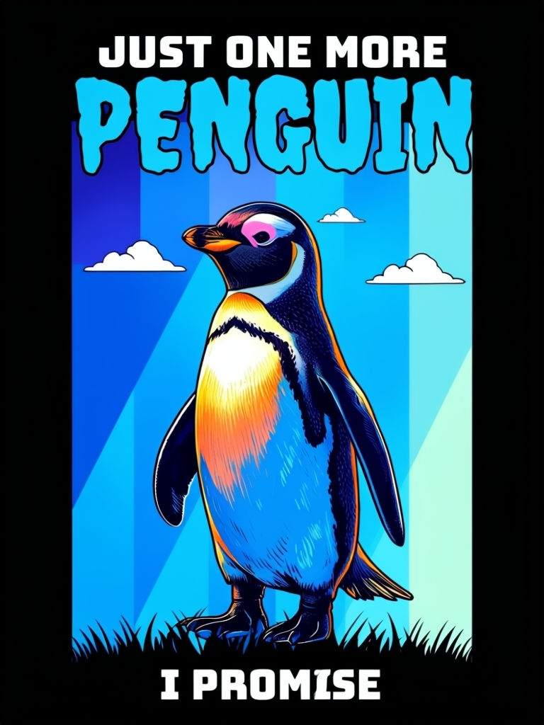Playful Empire Penguin Illustration with Motivational Text Poster