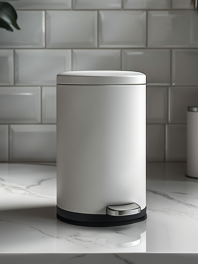 Sleek Minimalist White Trash Can Kitchen Mockup