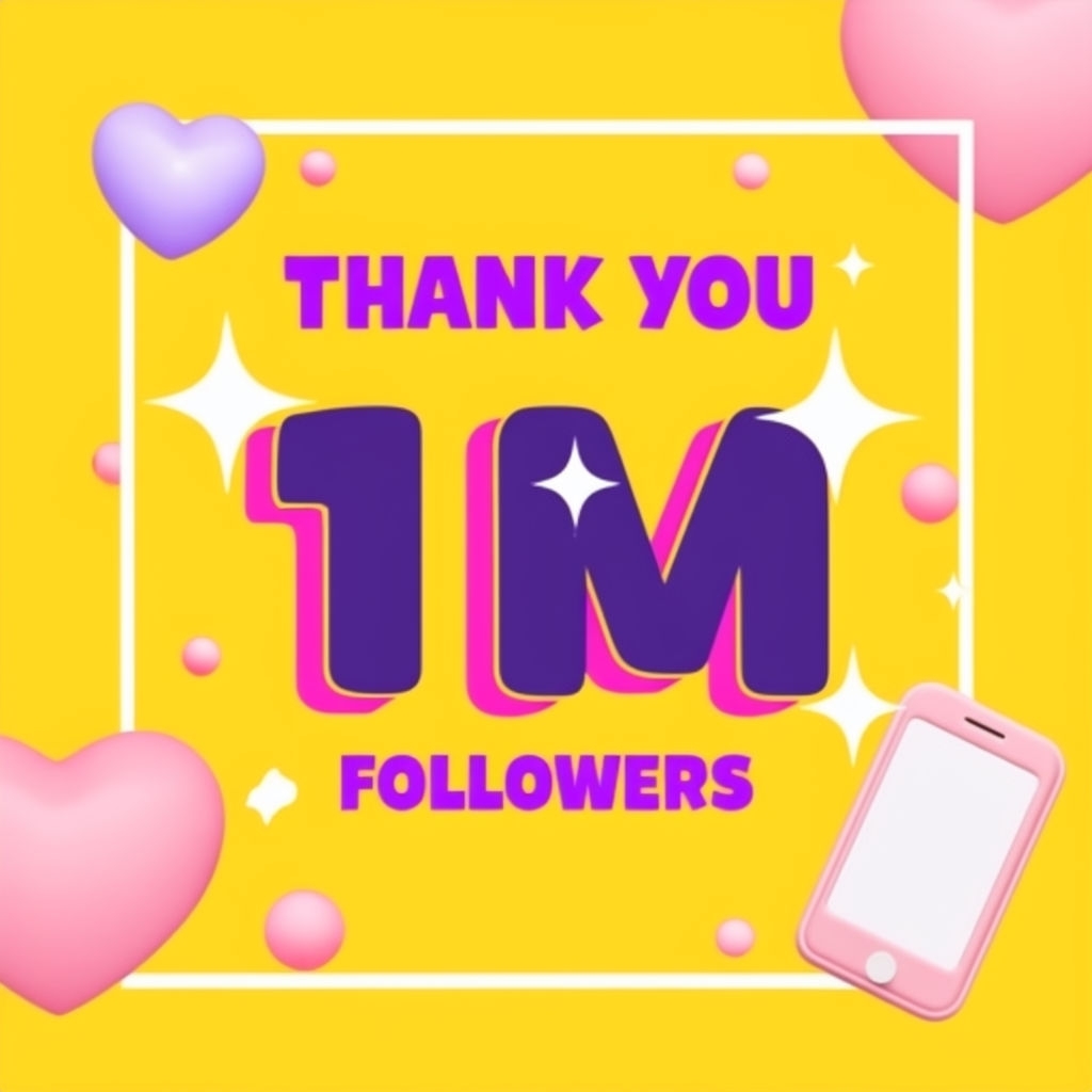 Bright Cheerful Thank You Graphic for 1 Million Followers Social Media Post