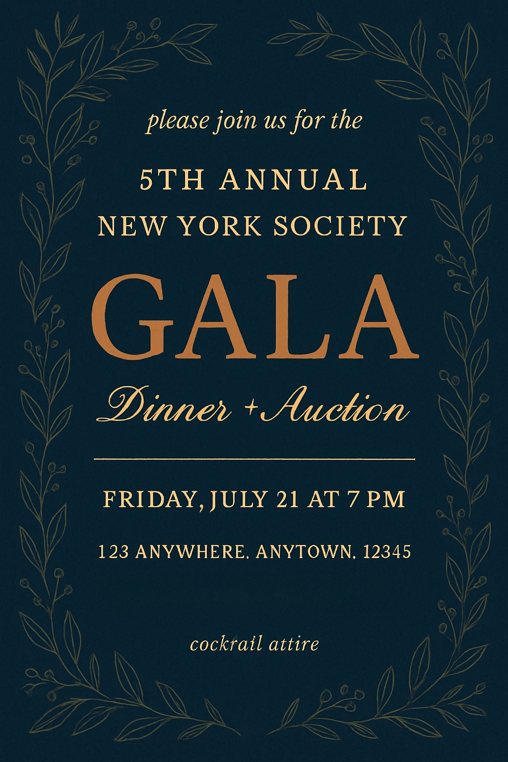Elegant Navy Blue Invitation for 5th Annual New York Society Gala Cards & Invites