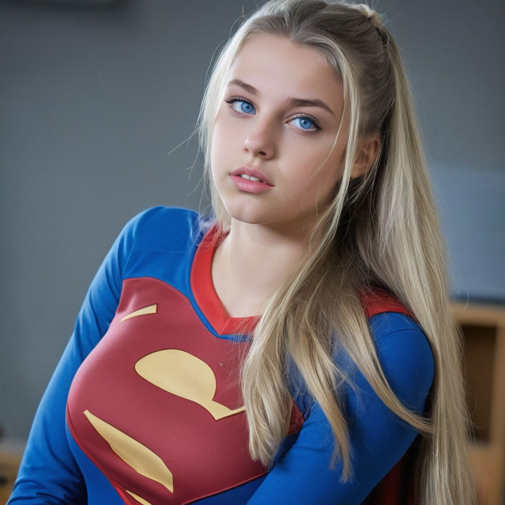 curvy teenager cosplaying super girl