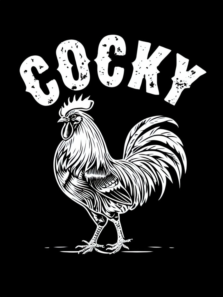 Cocky Rooster Vintage Graphic Design T-Shirt