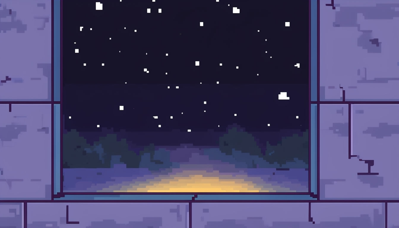 Calm Pixel Art Starry Night Window Scene Virtual Background