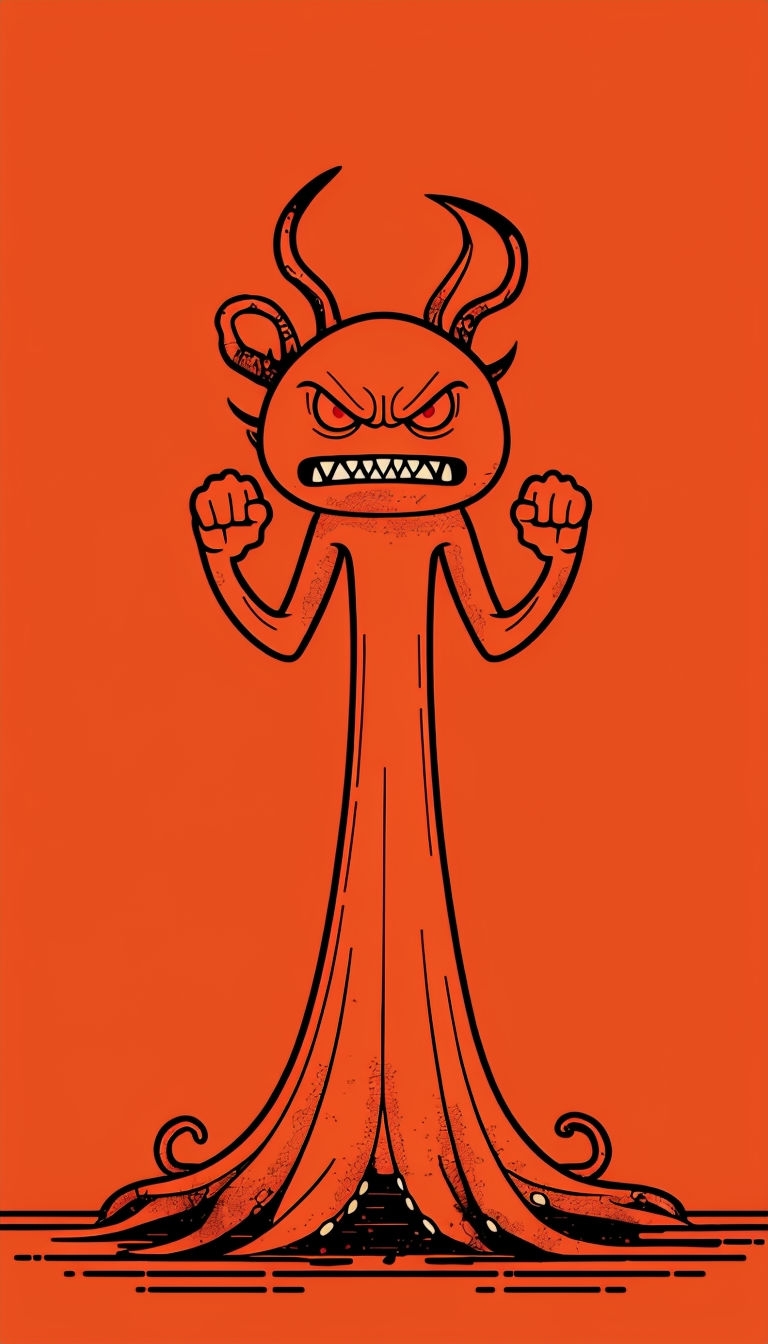 Menacing Orange Creature Illustration Inspired by Ghibli and Miller Art