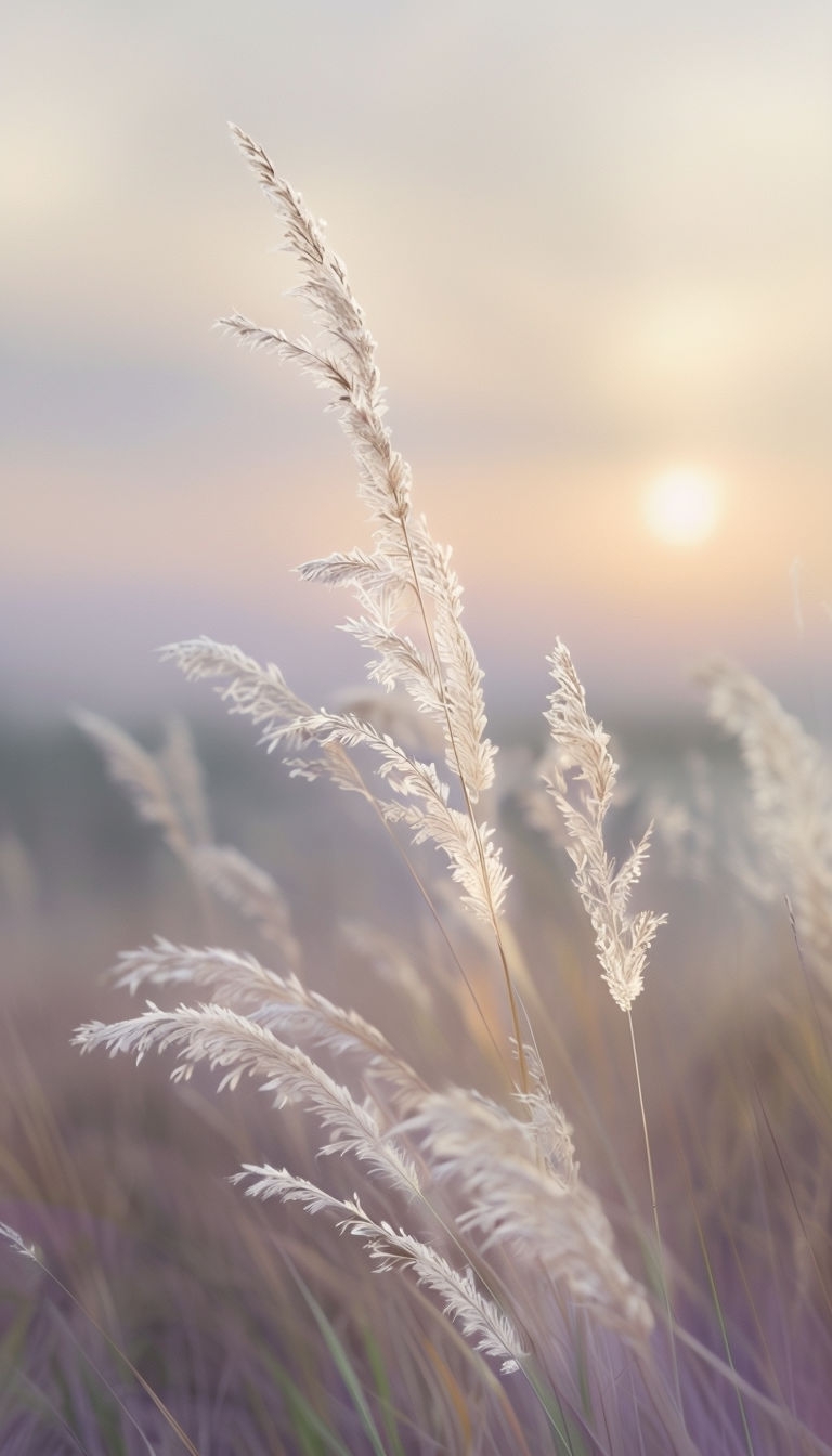 Serene Sunrise Dried Grasses Close-Up Photo for Calm Vibes Social Media Post